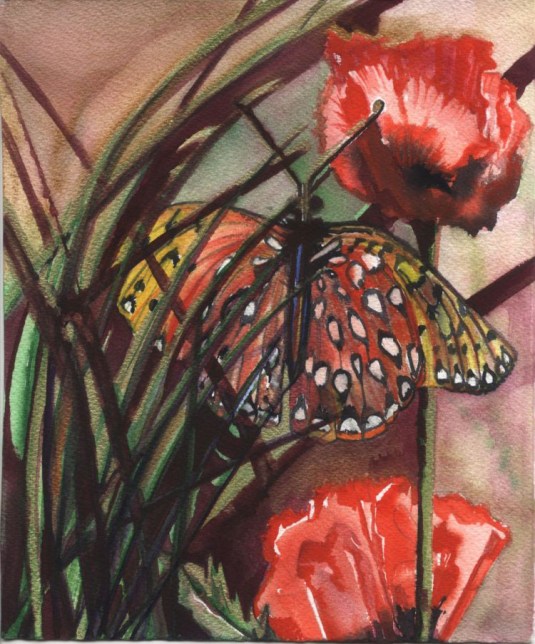 Does the red call the butterfly?