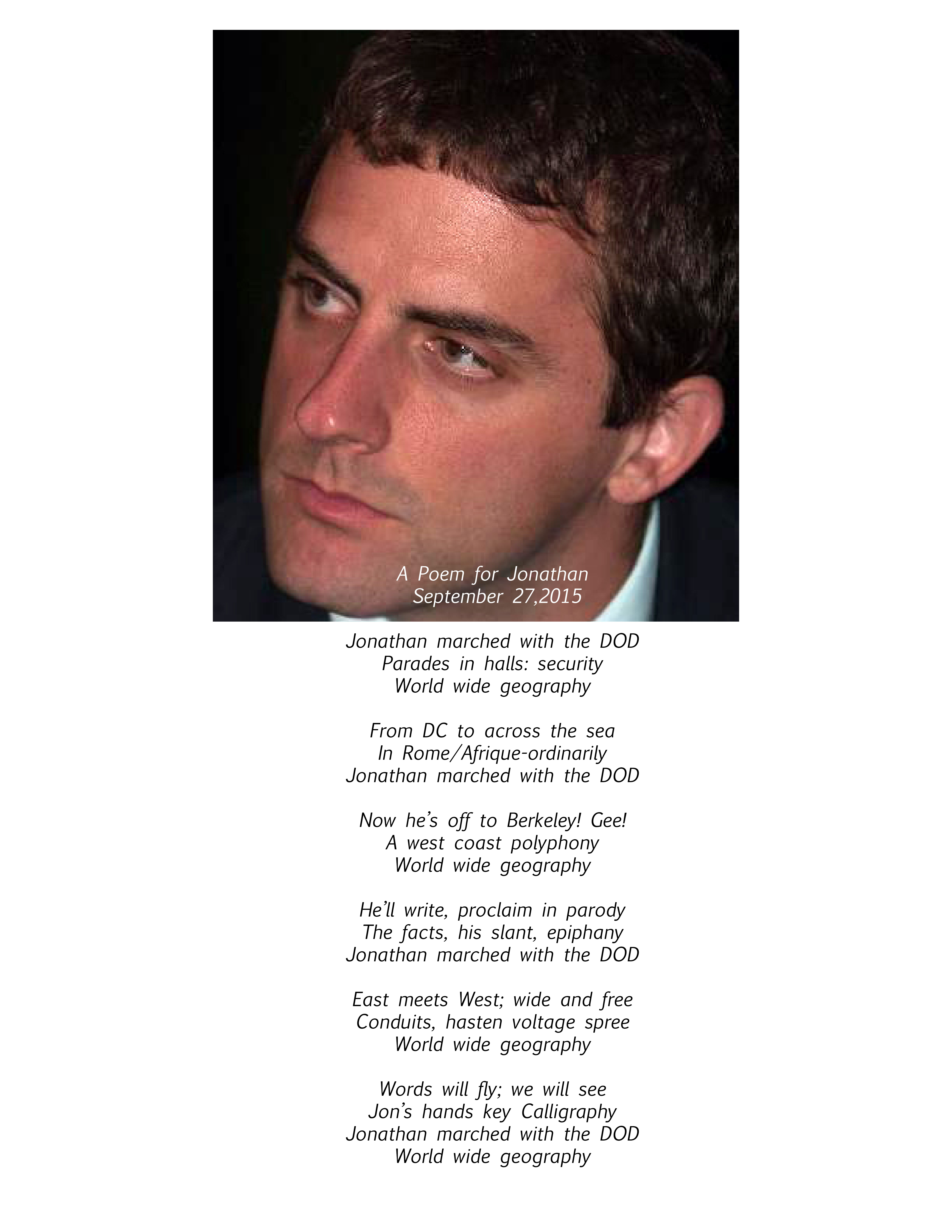 A Villanelle for Jonathan Sept 27,2015